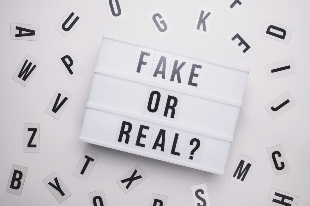 Tiles spelling out the phrase "Fake or real?"