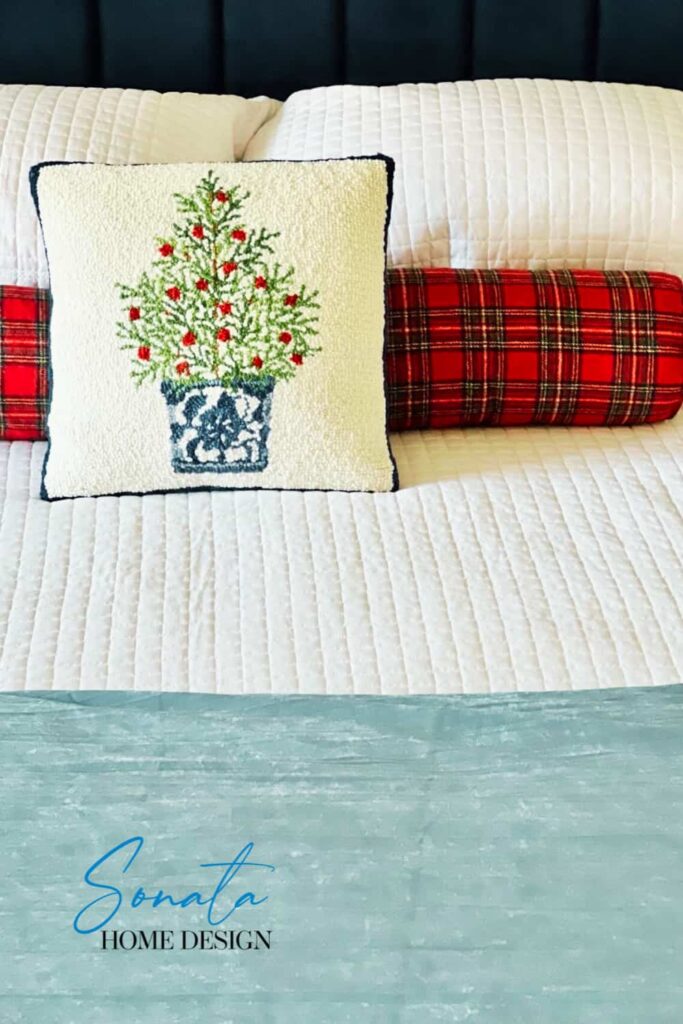 Planning for the holidays guest bedroom Christmas pillow.