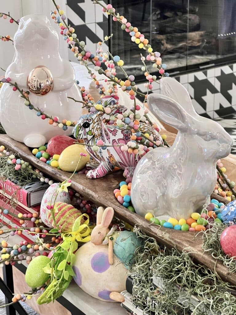 Decorating for Easter with bunny filled dough bowls.