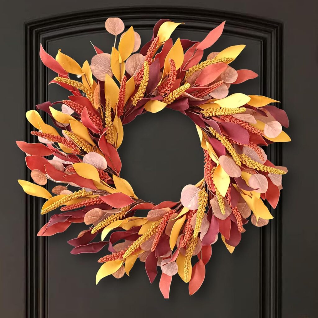 Russet and blush pink leaf fall wreaths for the front door