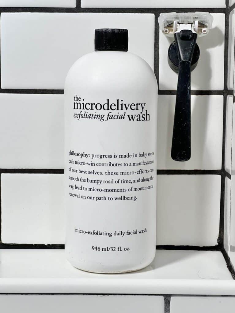 A bottle of exfoliating face wash.