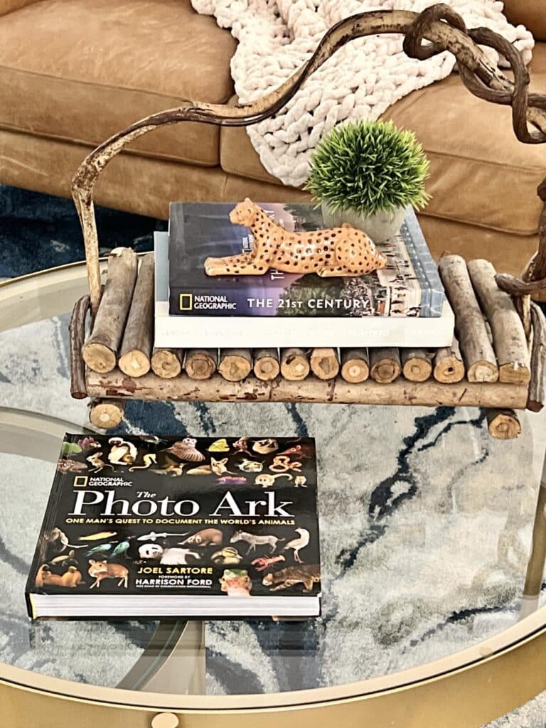 A book titled "Photo Ark" sitting on top of a coffee table.