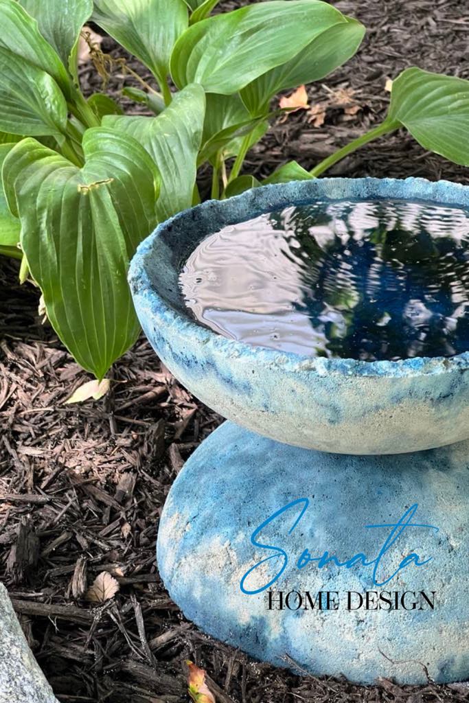 DIY concrete bowl birdbath.