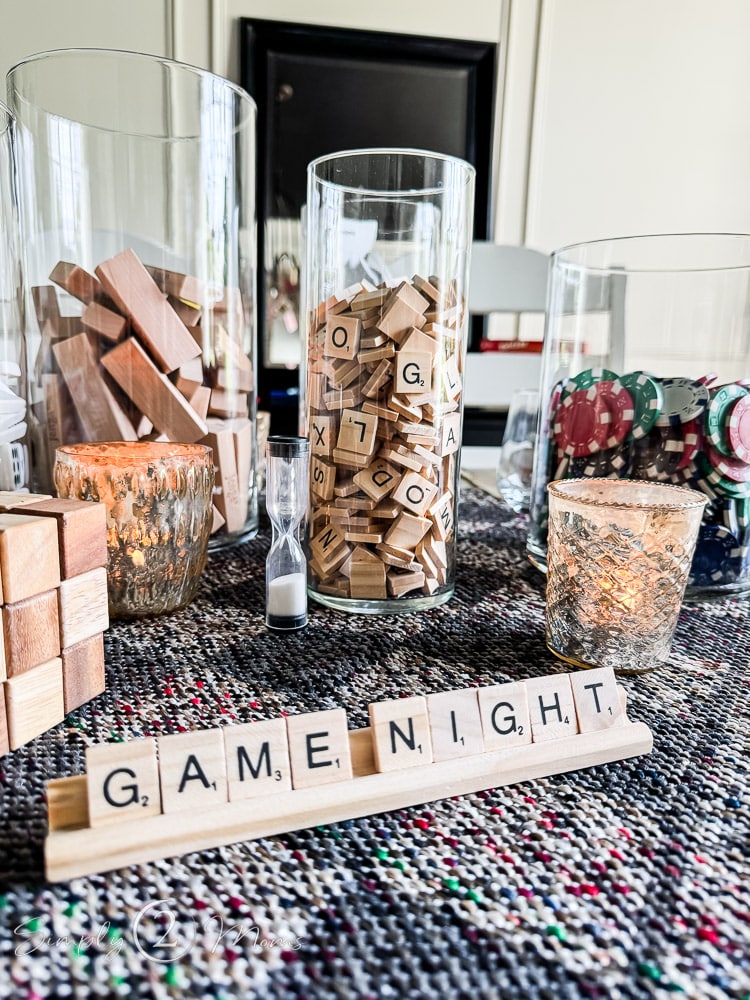 Scrabble tiles in glass jars from Simply 3 Moms.