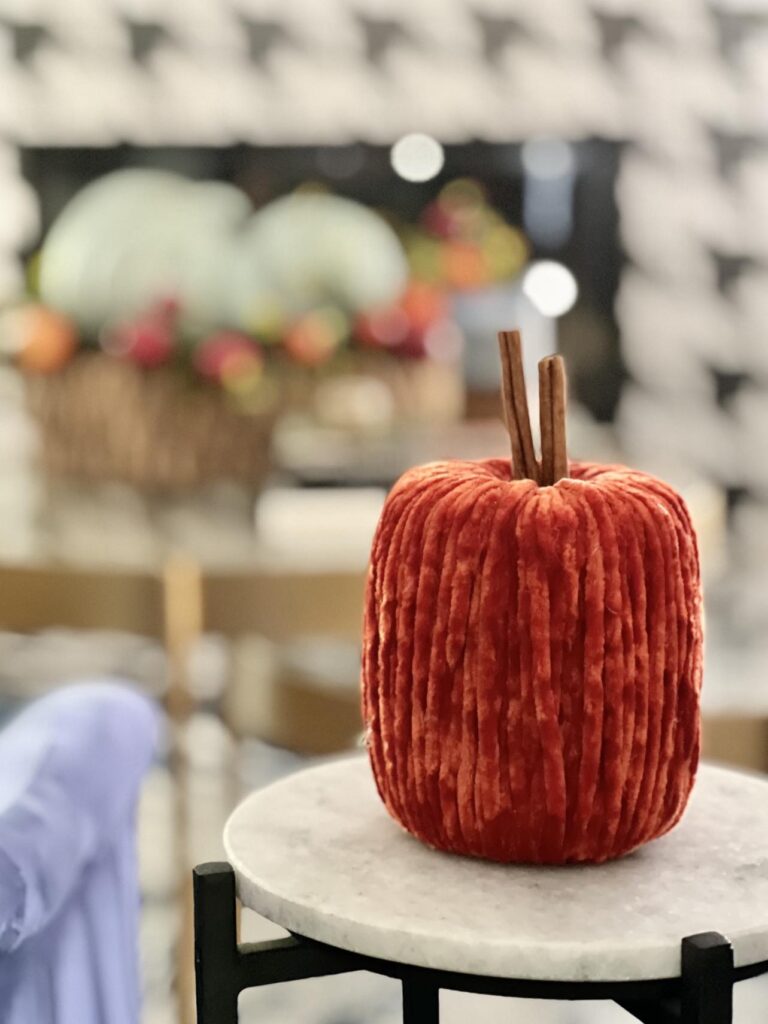 An orange velvet diy pumpkin.