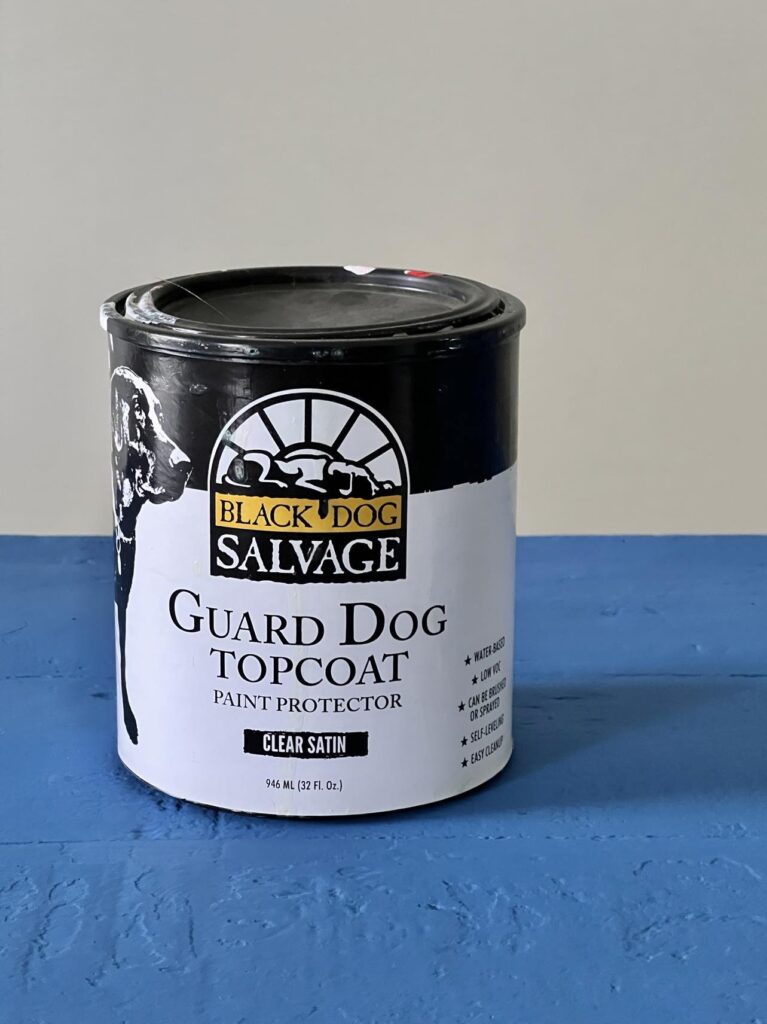 A can of Black Dog Salvage topcoat paint protector.