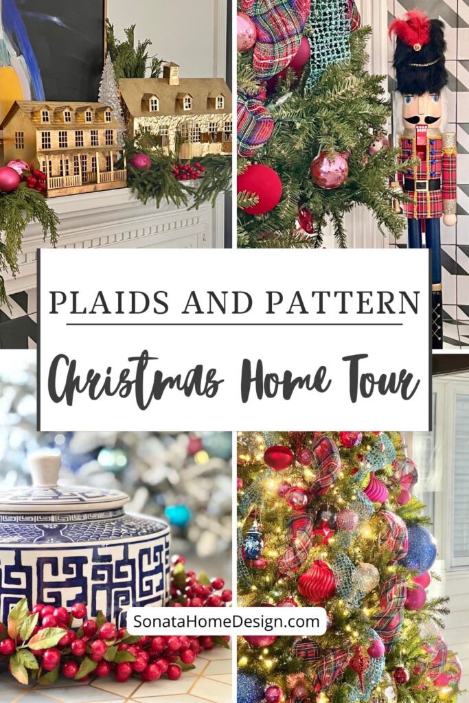 Colorful plaid decor used to decorate for this Christmas home tour.