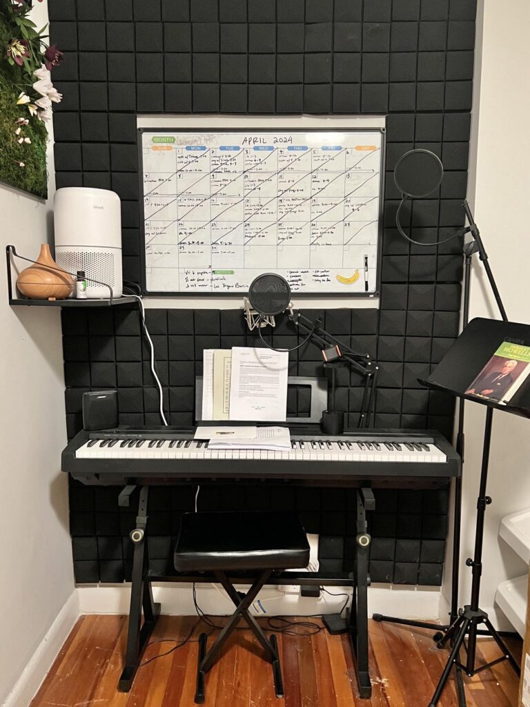 A music studio in a small apartment.