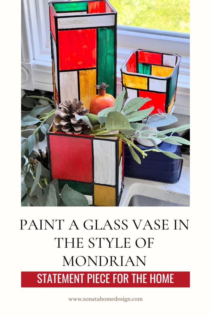 paint a glass vase with glass paint, stained glass lead lines, and liquid lead.